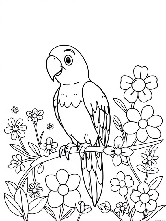 parrot surrounded by flowers