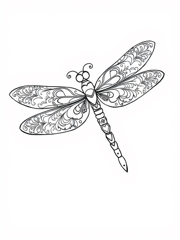 patterned dragonfly coloring page