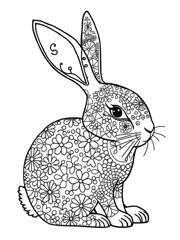 patterned rabbit coloring page