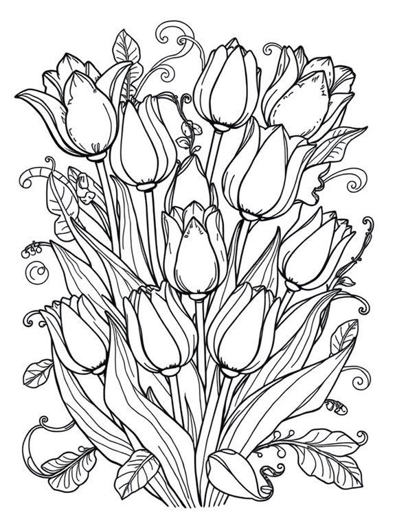 patterned tulip coloring page