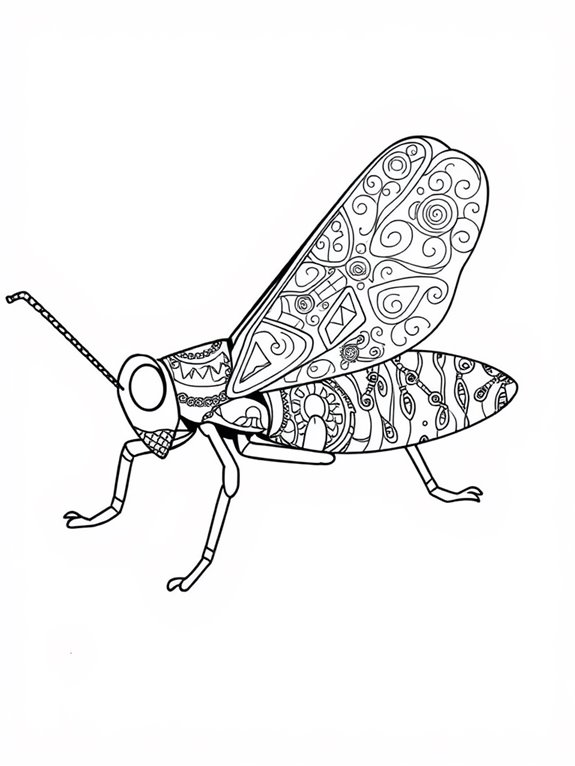 patterned wings grasshopper illustration