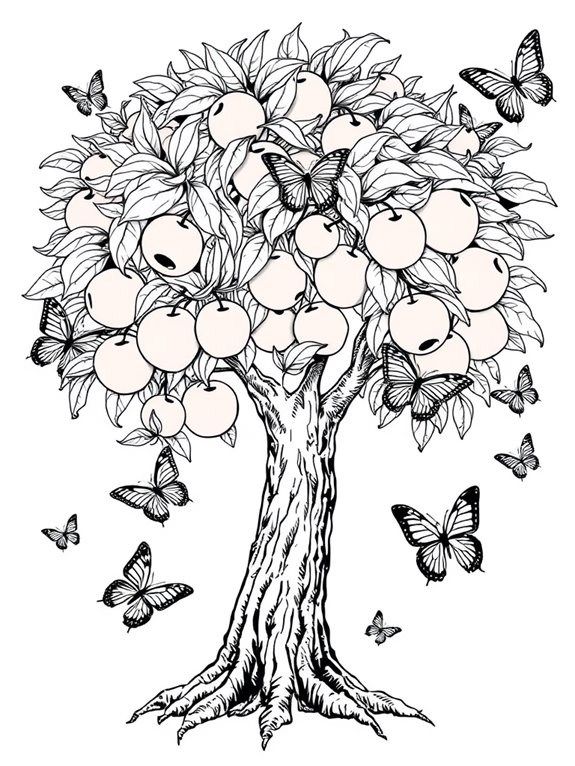 peach tree and butterflies