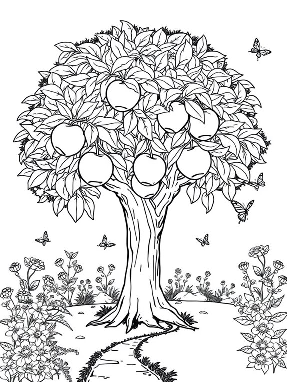 peach tree garden coloring page