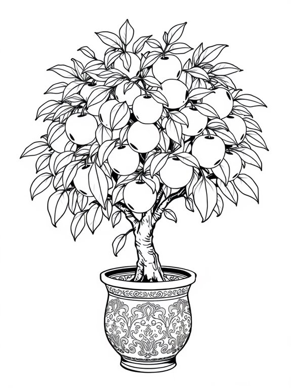 peach tree pot coloring page