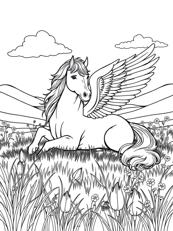 pegasus in meadow scene