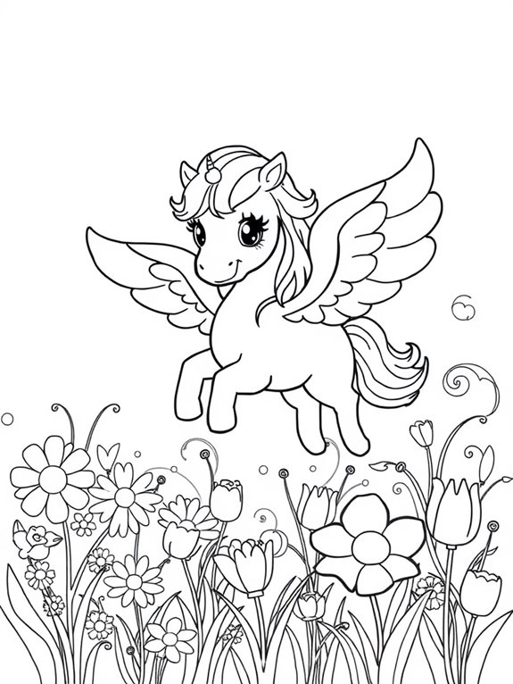 pegasus surrounded by flowers