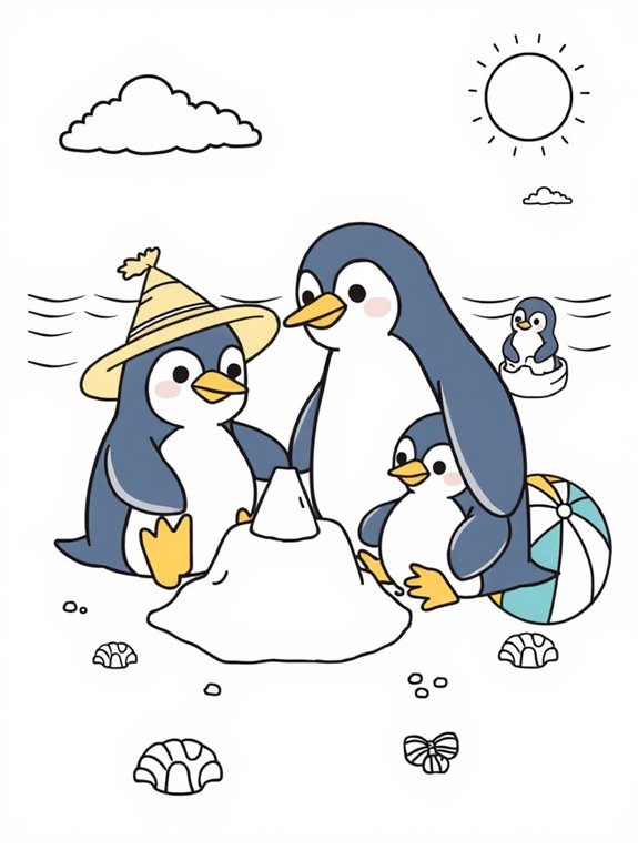 penguins enjoying beach fun