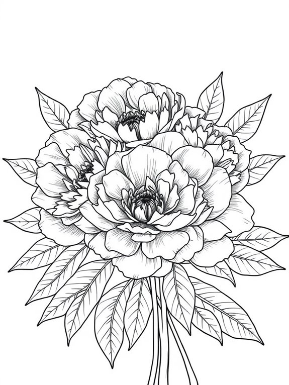 peonies and leaves design