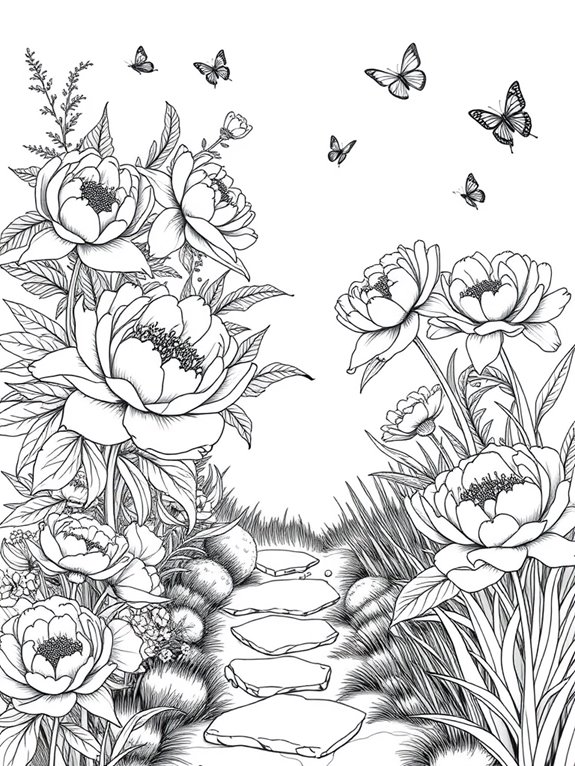 peonies garden coloring page