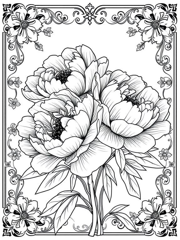 peonies with decorative border