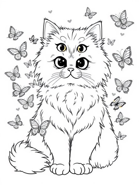 persian cat and butterflies