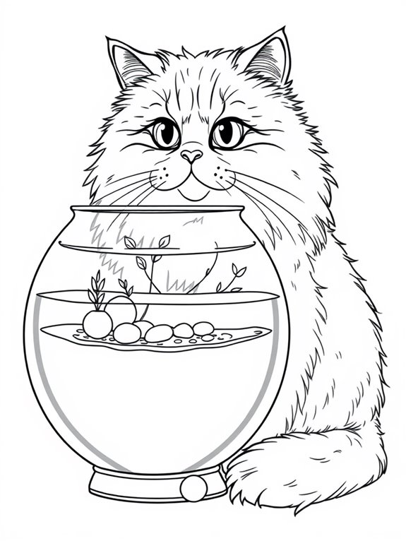 persian cat and fishbowl