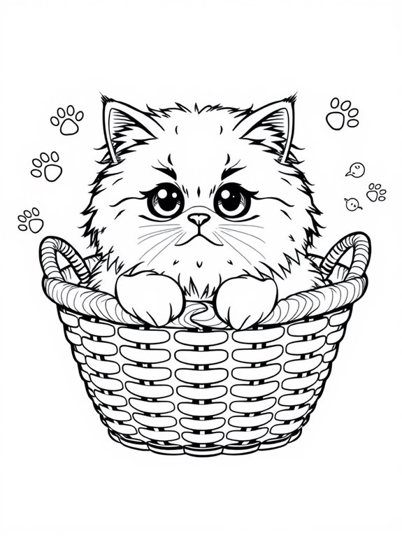 persian cat basket coloring page