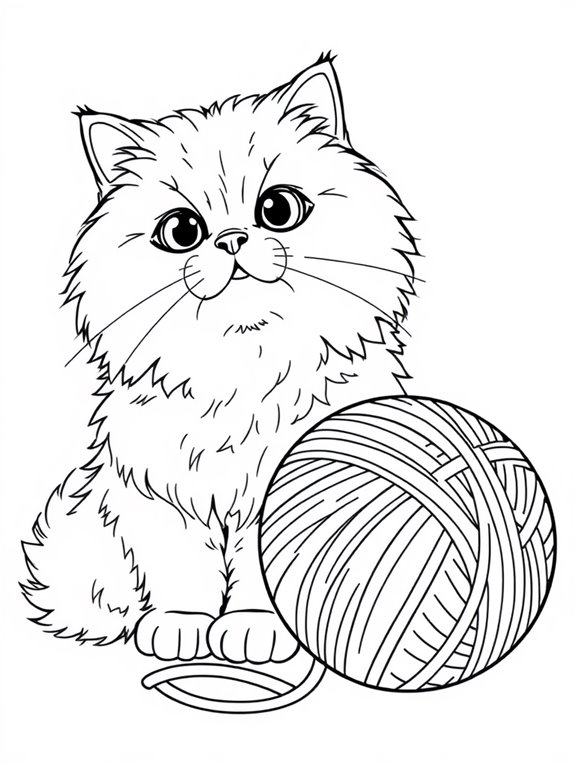 persian cat playing yarn