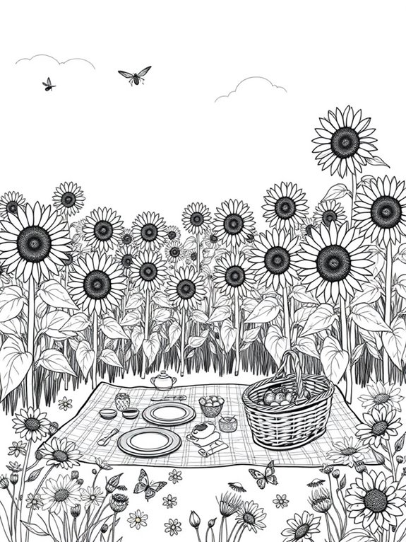 picnic amidst sunflower field