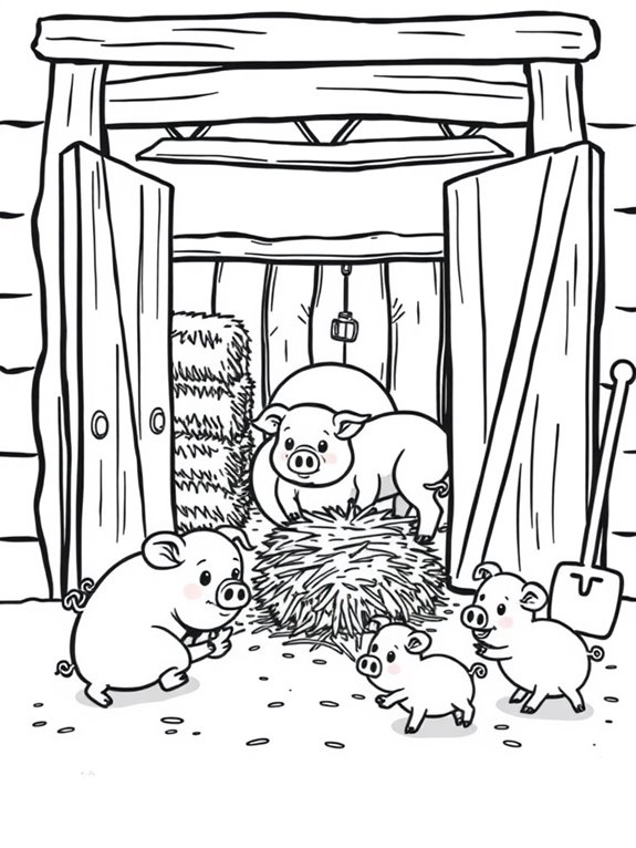 pigs coloring in barn