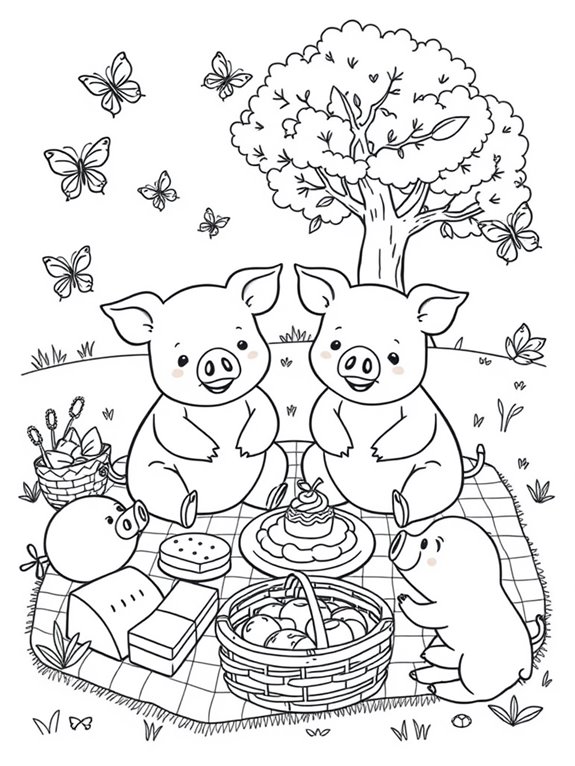 pigs enjoying picnic scene