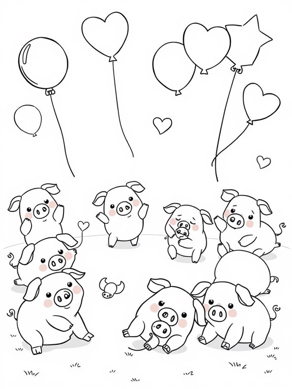 pigs with colorful balloons