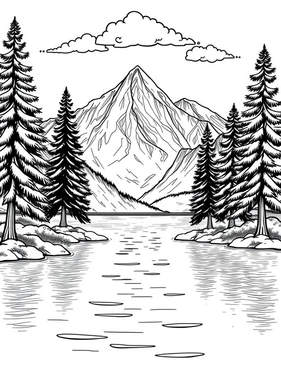 pine trees by lake