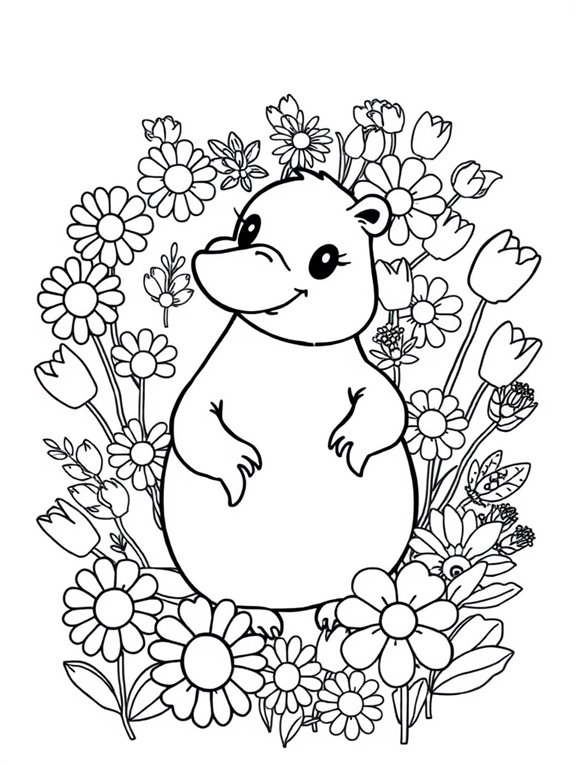 platypus amidst blooming flowers