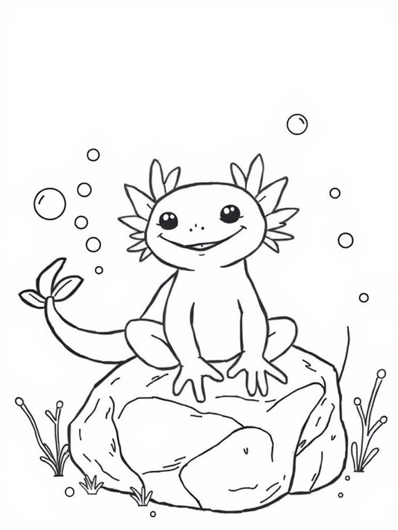 playful axolotl on rock