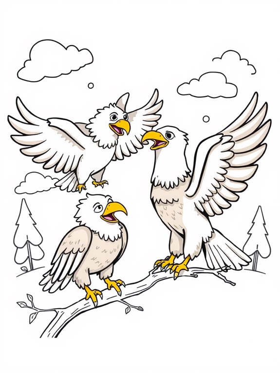 playful bald eagles coloring page