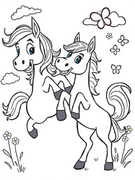 playful cartoon horses coloring