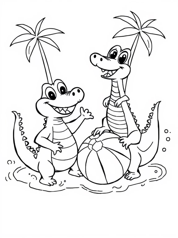 playful crocodiles coloring page