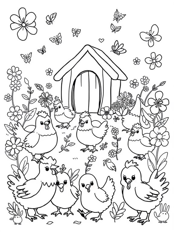 playful cute chickens coloring