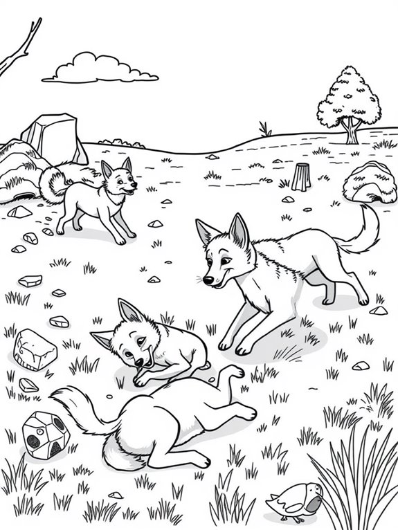 playful dingoes coloring page