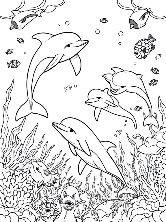 playful dolphins underwater coloring