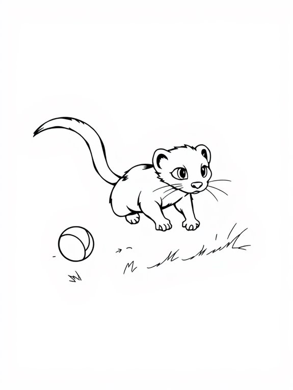 playful ferret chasing ball