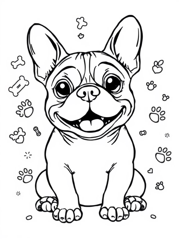 playful french bulldog coloring page