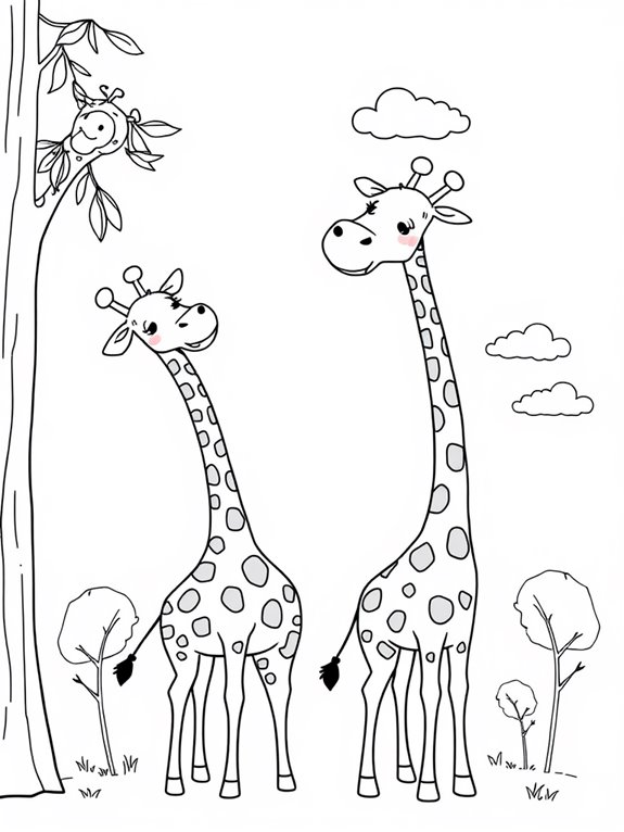 playful giraffes coloring page