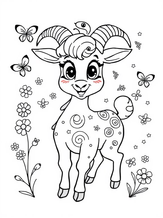 playful goat coloring page