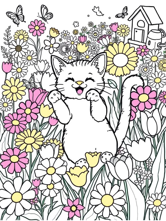 playful kitty among flowers