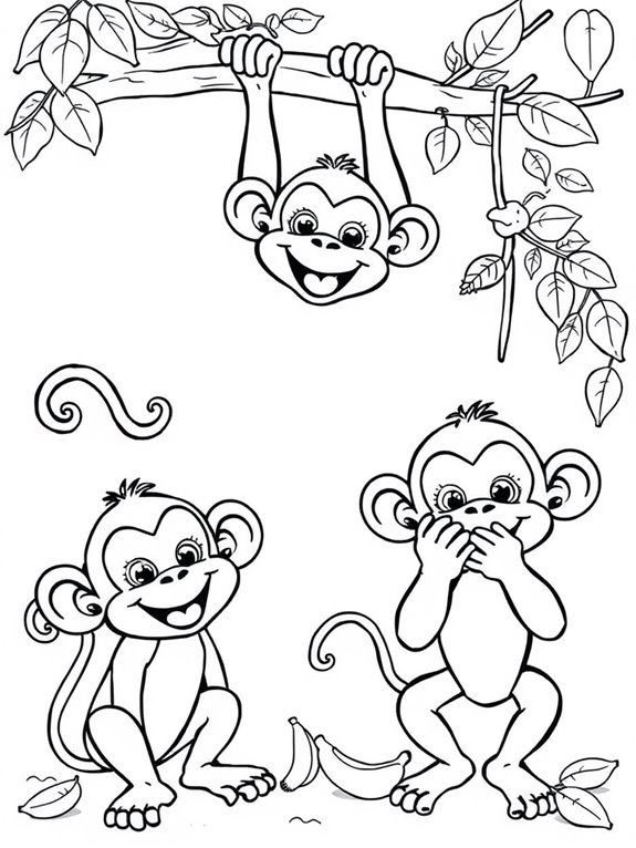 playful monkeys coloring page