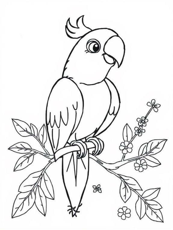 playful parrot coloring page