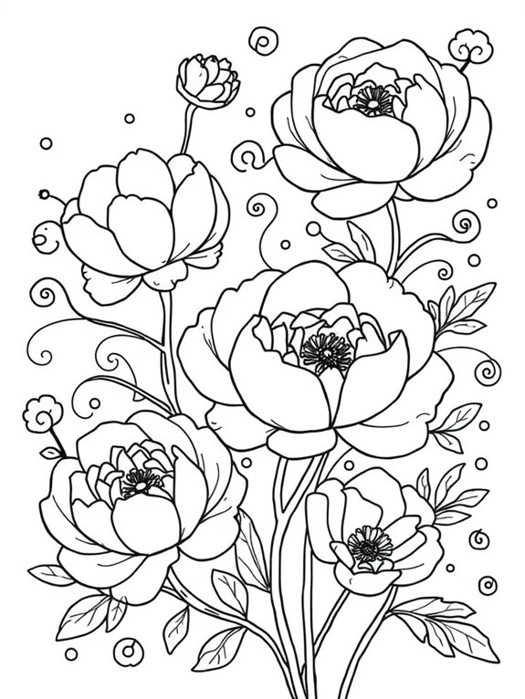 playful peonies coloring page