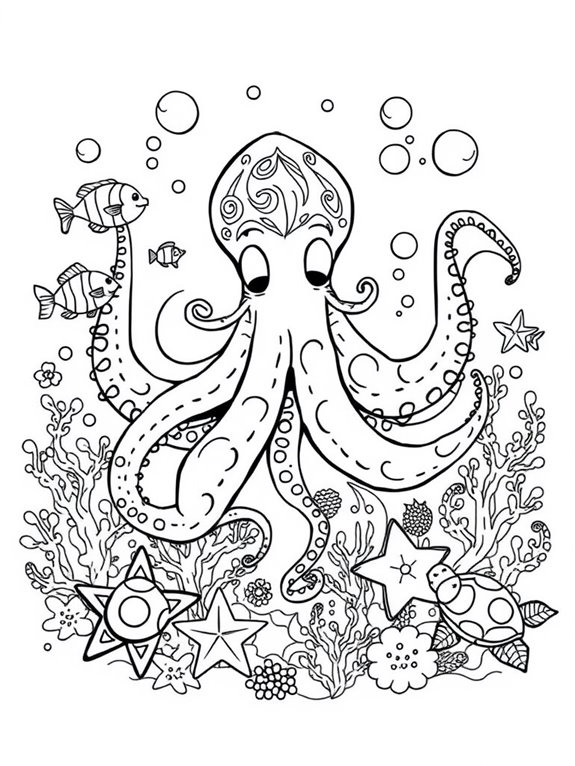 playful sea creatures coloring page