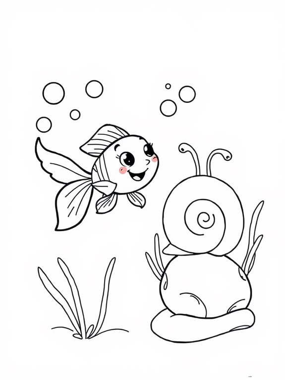 playful snail with guppy