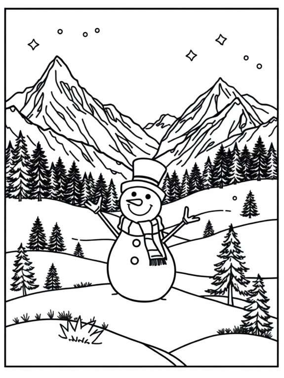 playful snowman in mountains