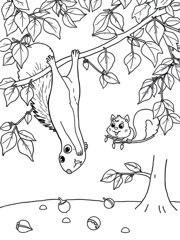 playful squirrels coloring page