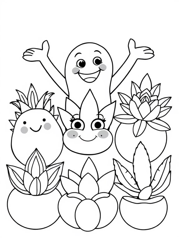 playful succulent coloring page