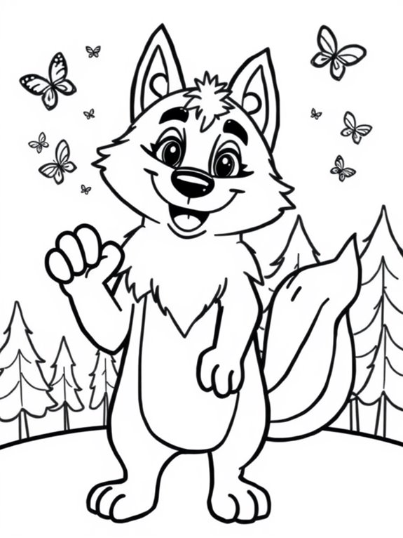 playful talking wolf illustration