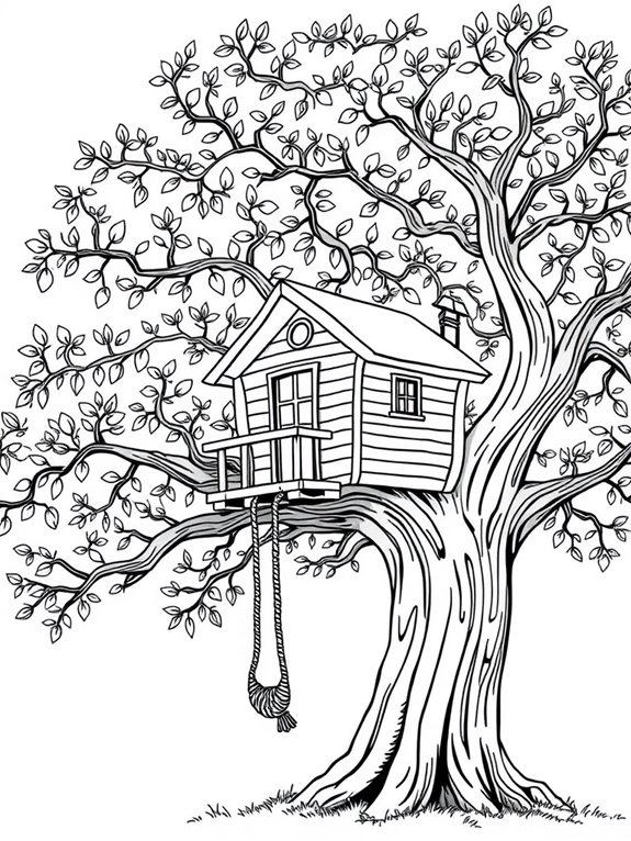 playful treehouse coloring page