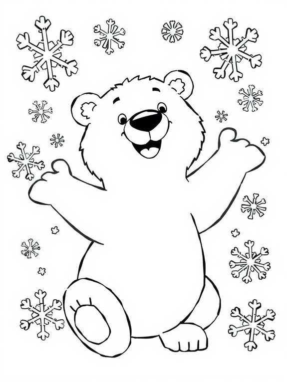 polar bear amidst snowflakes