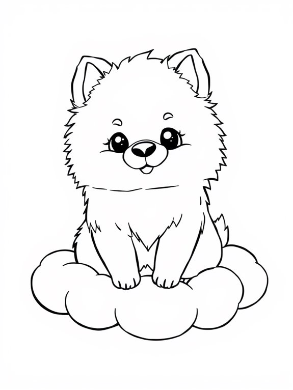 pomeranian floating on clouds