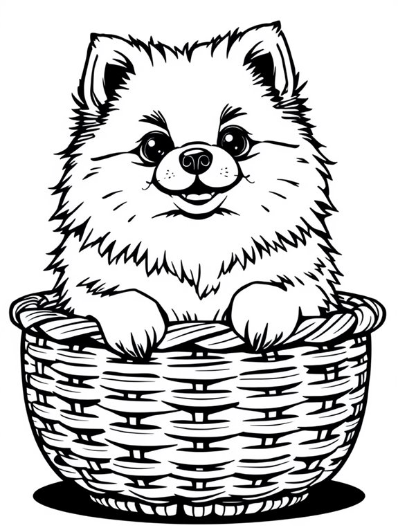 pomeranian in a basket