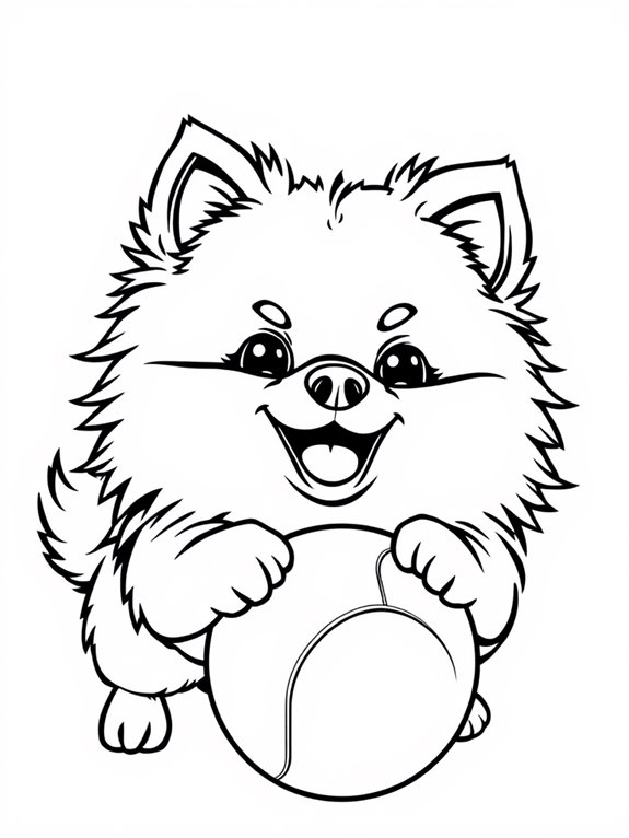 pomeranian playing with ball